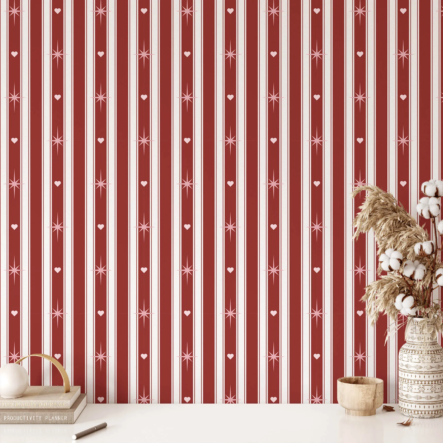 Festive Hearts and Stars Seamless Pattern preview 2