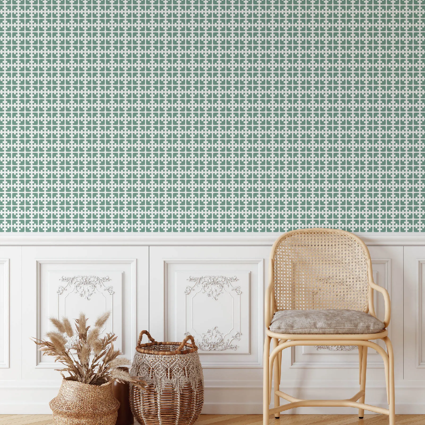 Geometric White and Green Seamless Pattern preview 4