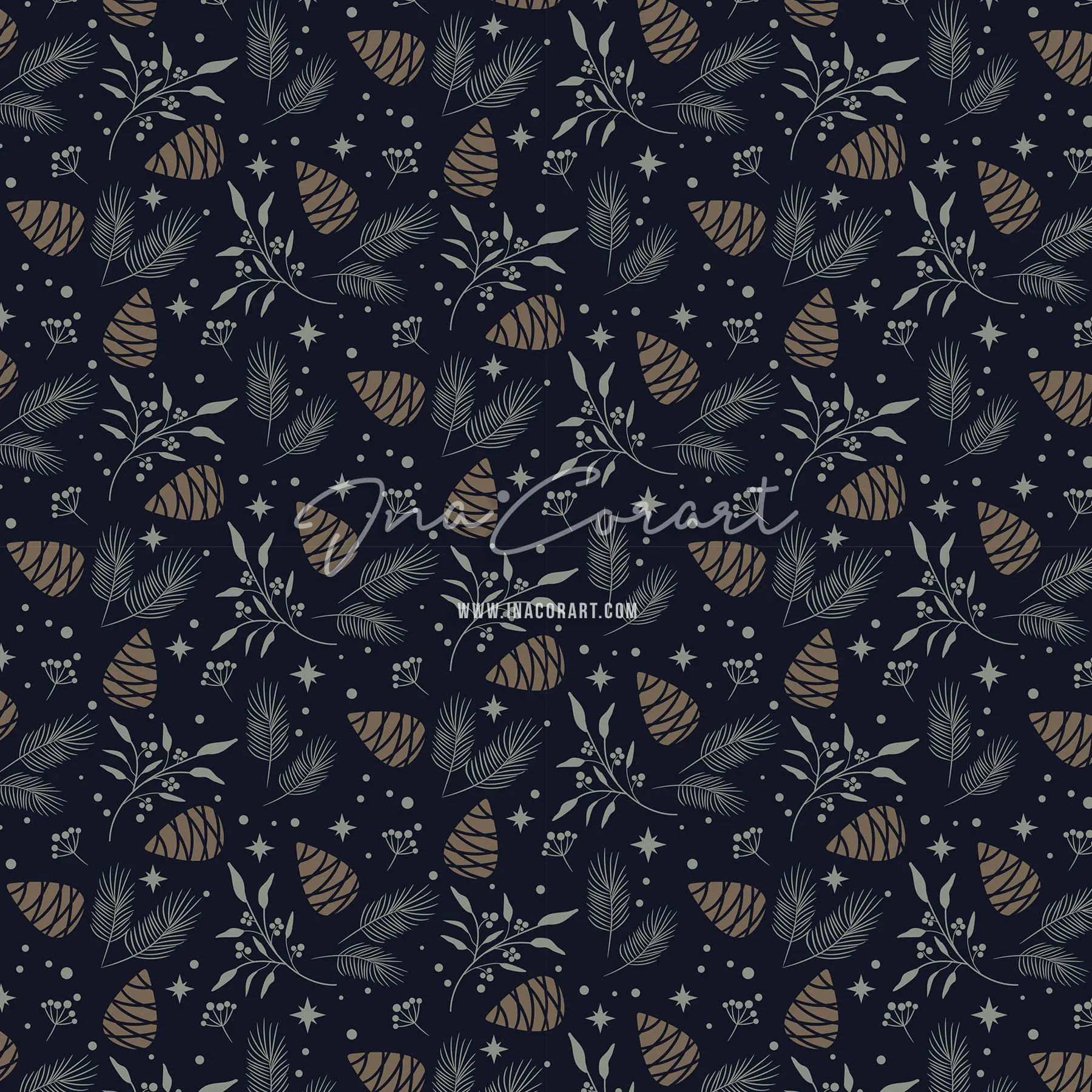 Elegant Pinecones and Foliage Seamless Pattern preview 1