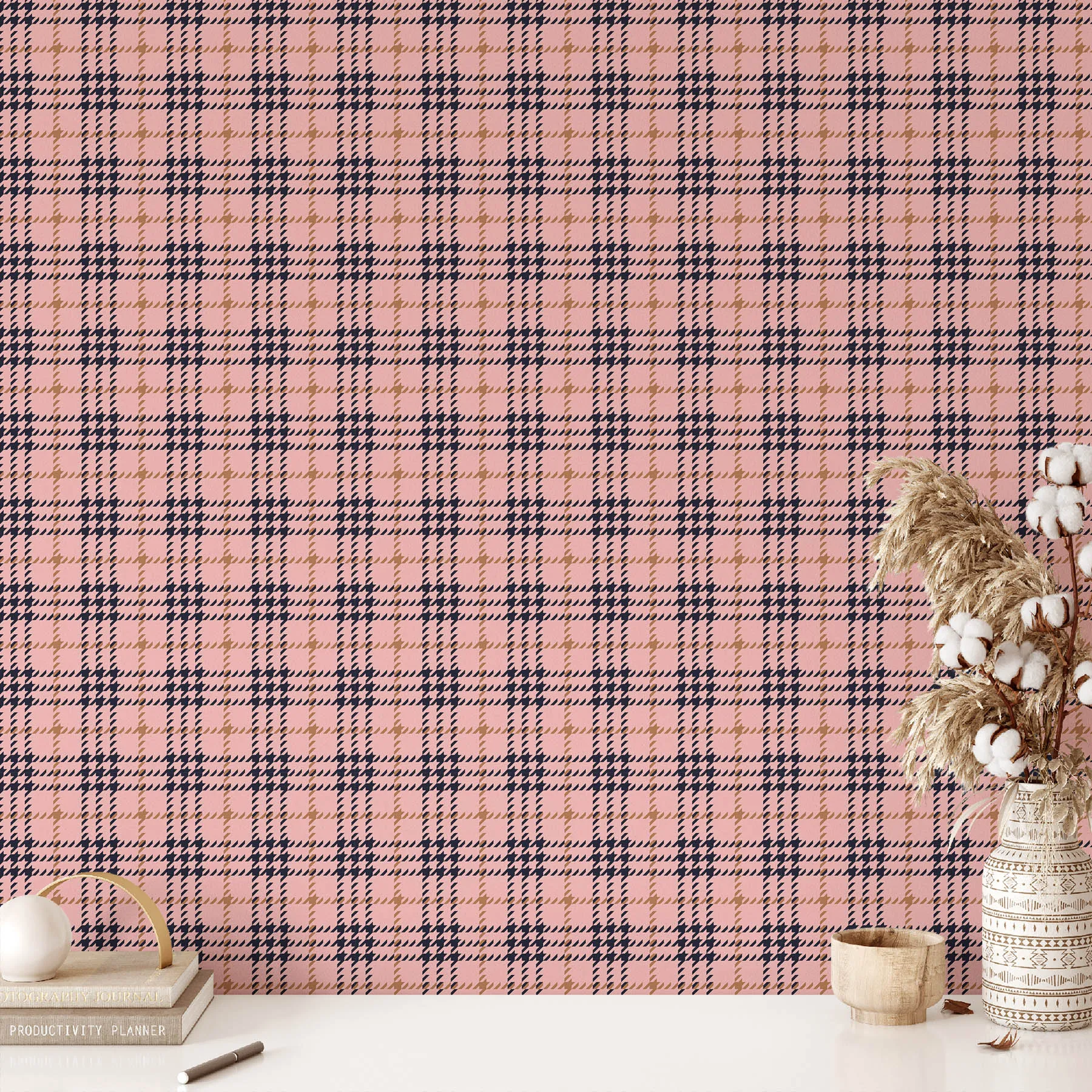 Chic Pink and Navy Plaid Seamless Pattern preview 2