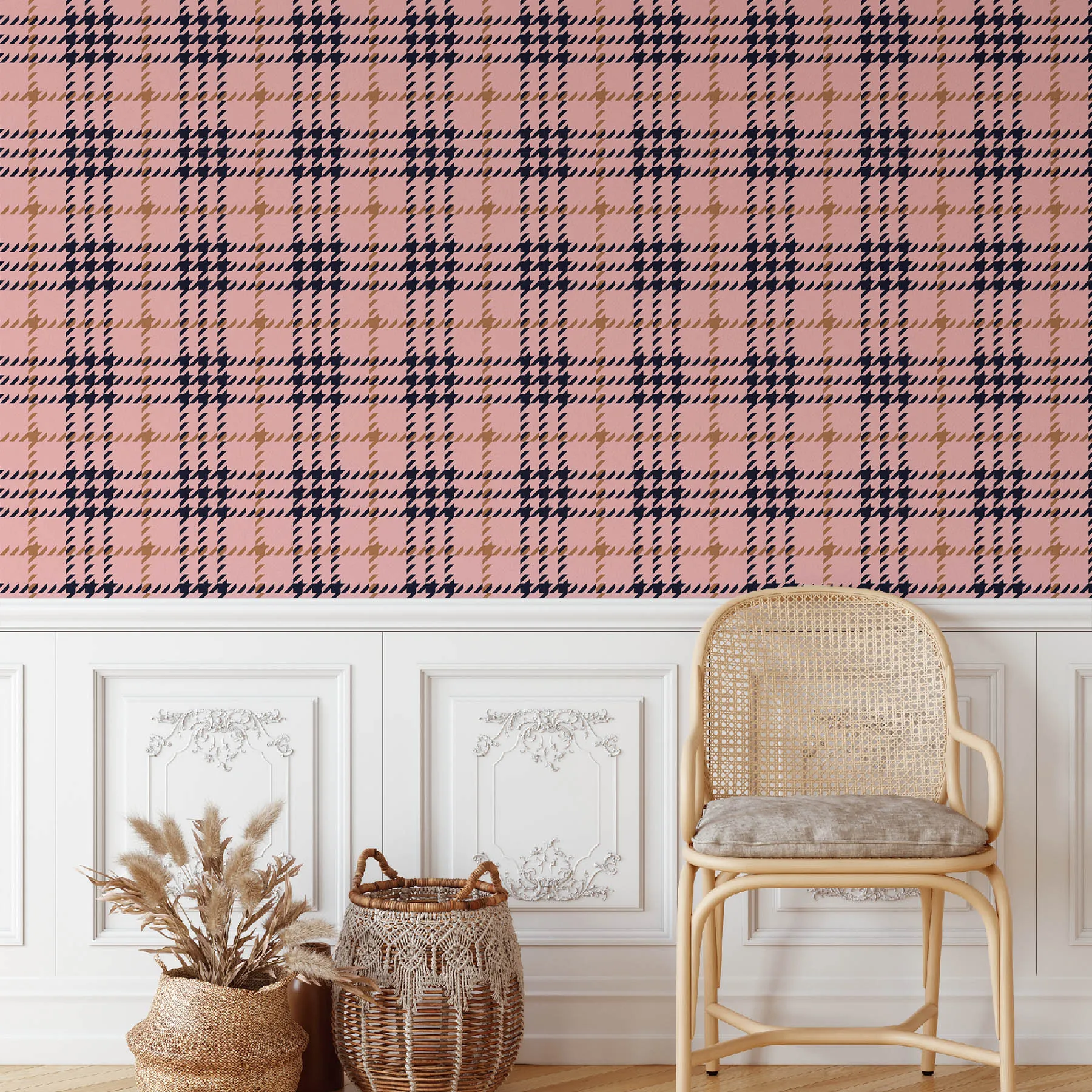 Chic Pink and Navy Plaid Seamless Pattern preview 4