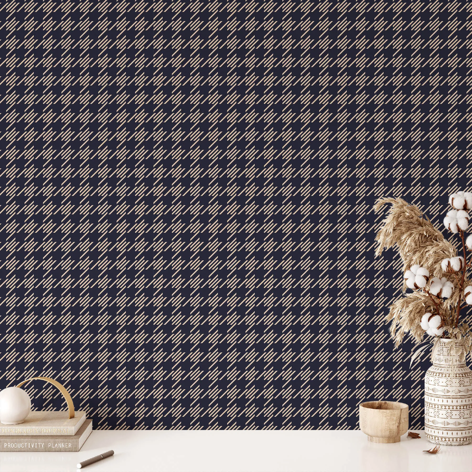 Navy and Beige Geometric Seamless Pattern preview 2
