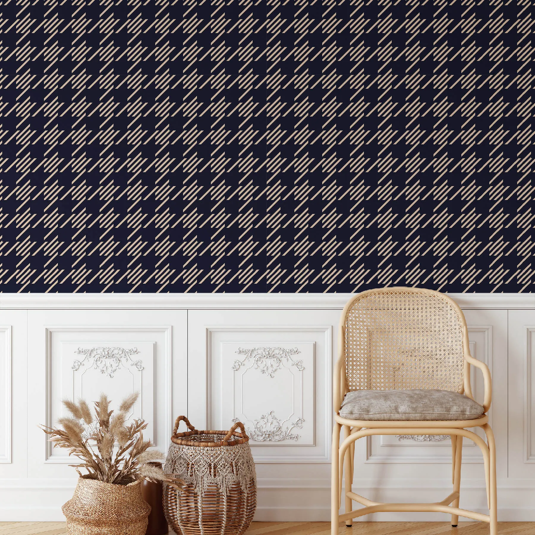 Navy and Beige Geometric Seamless Pattern preview 4
