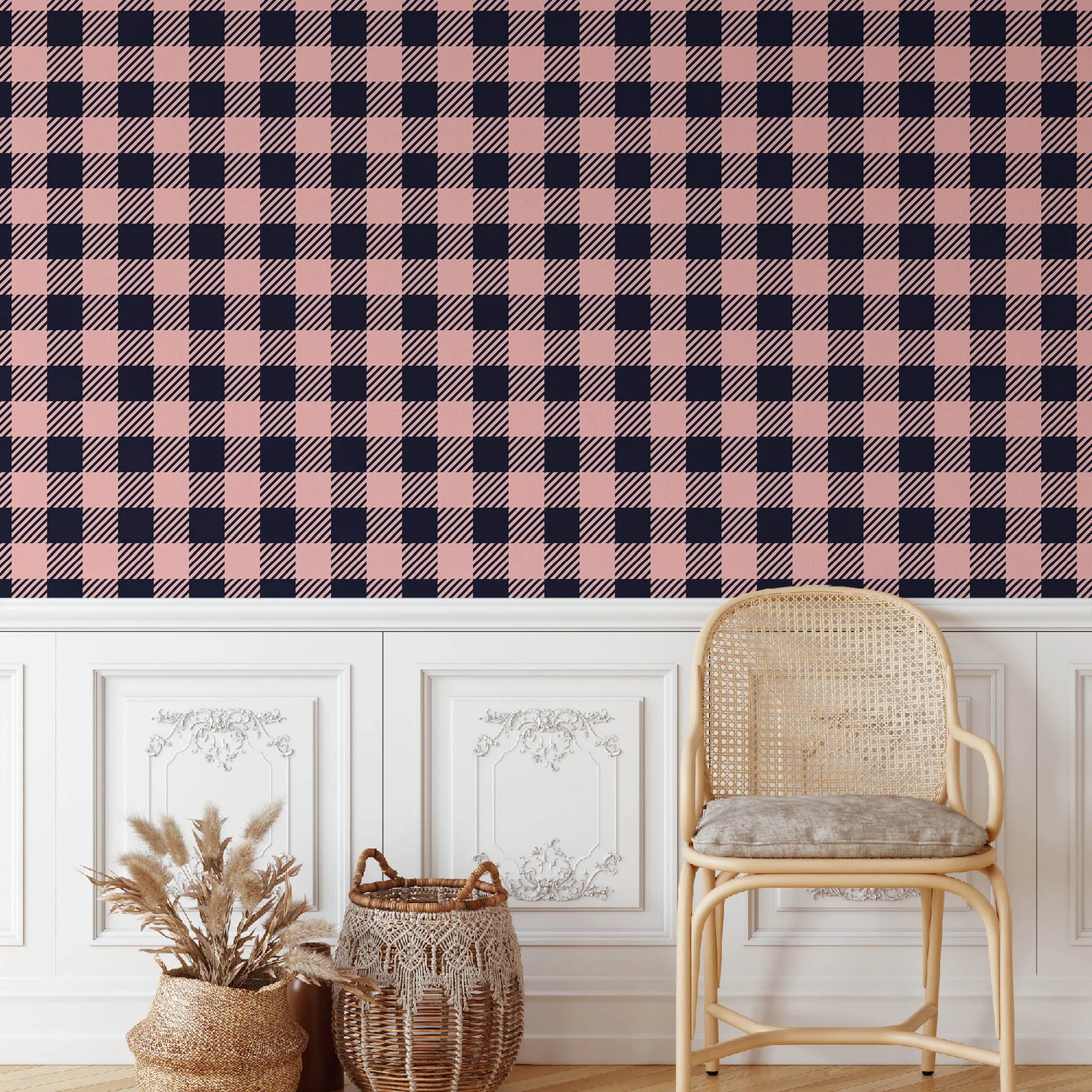 Chic Pink and Navy Checkered Seamless Pattern preview 4