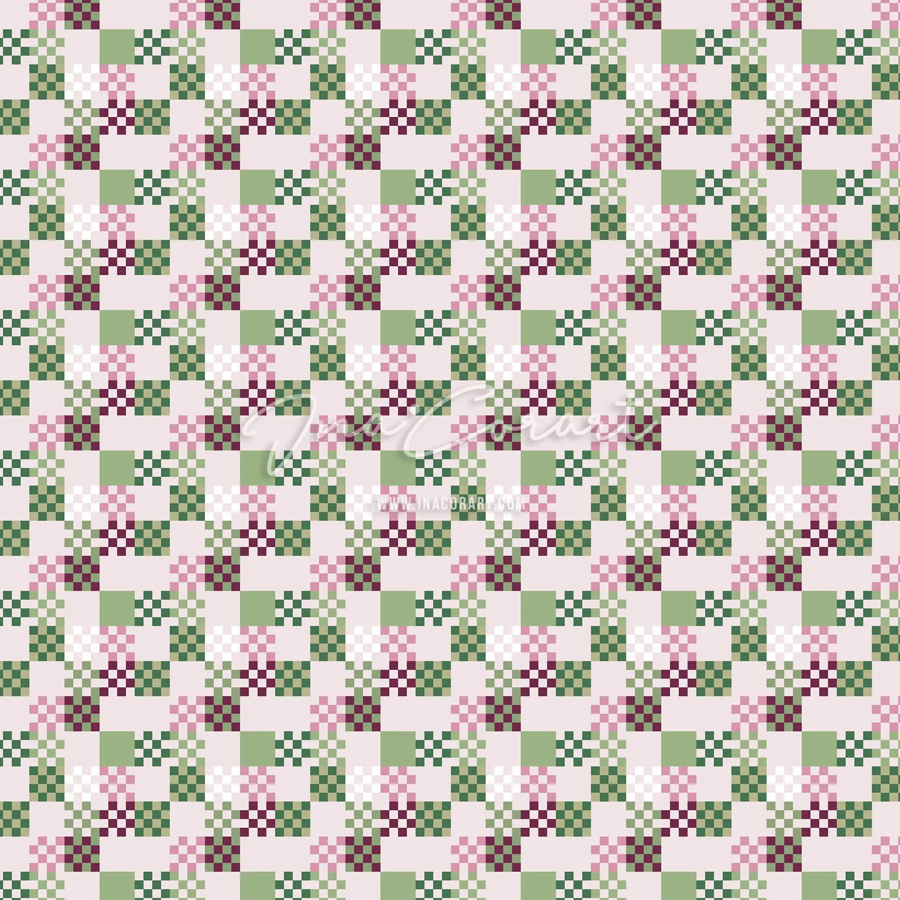 Green and Pink Checkerboard Seamless Pattern preview 1