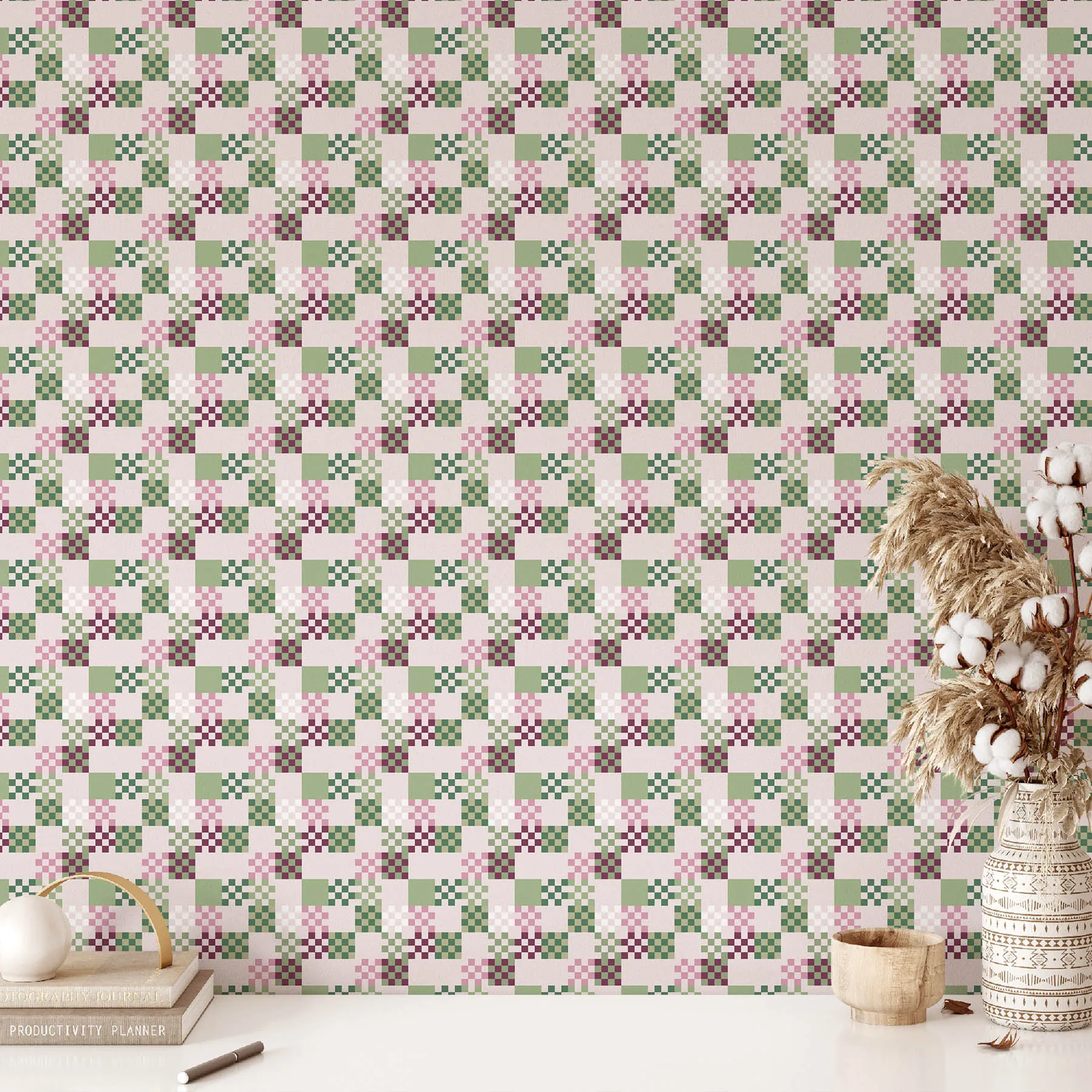 Green and Pink Checkerboard Seamless Pattern preview 2