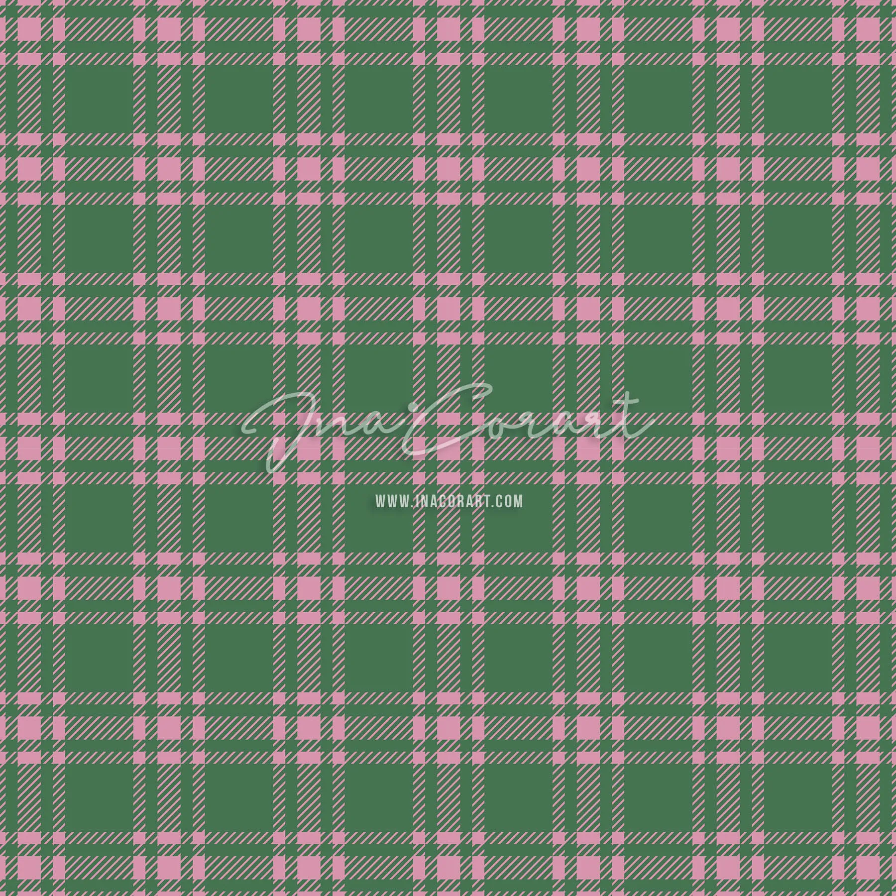 Pink and Green Plaid Seamless Pattern preview 1