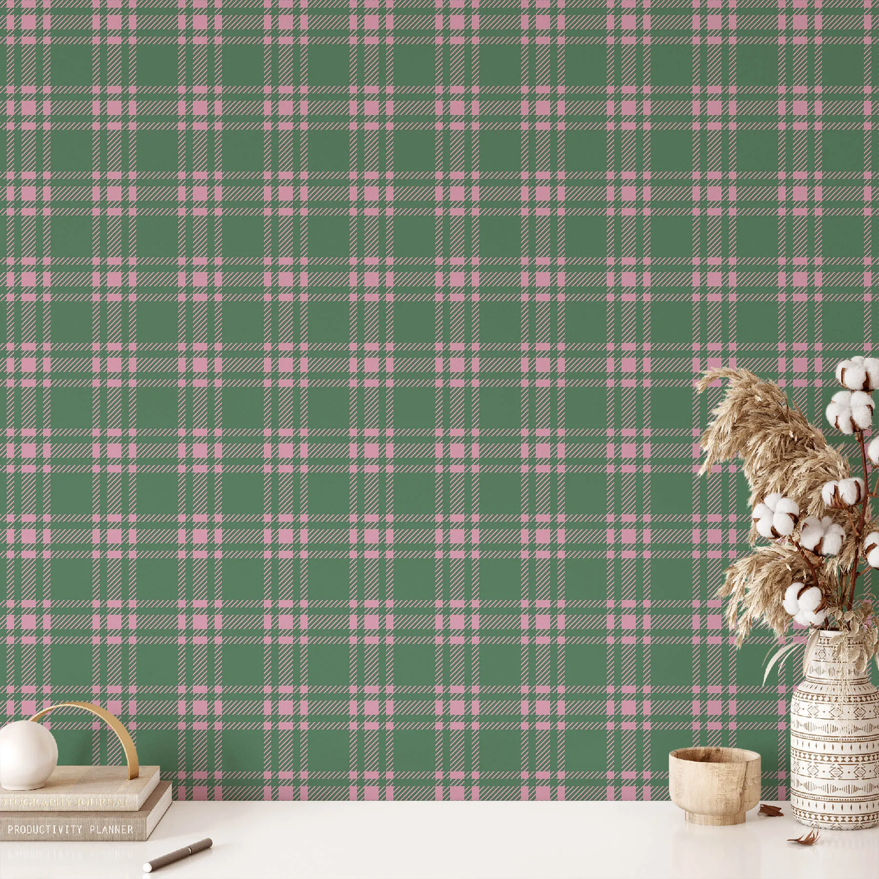 Pink and Green Plaid Seamless Pattern preview 2
