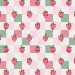 Pink Strawberry Checkered Seamless Pattern preview 1