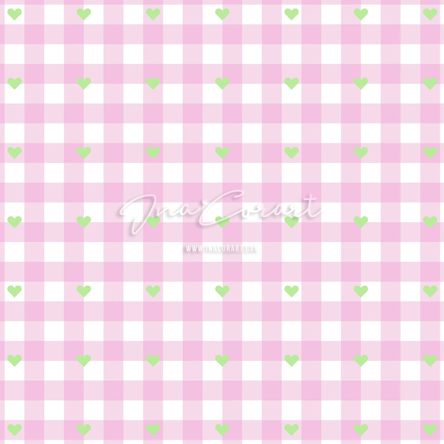 Pink and Green Heart Gingham Repeat Pattern preview 1
