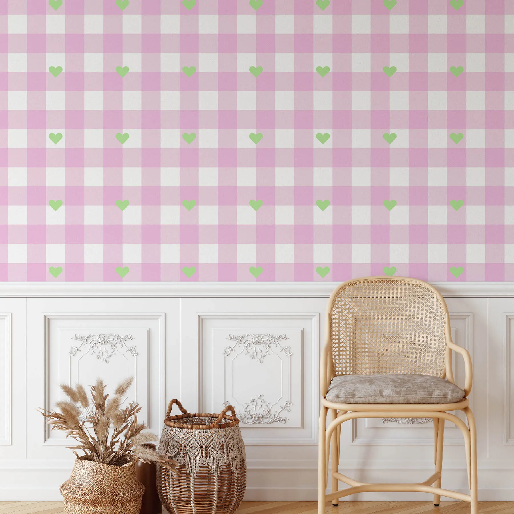 Pink and Green Heart Gingham Repeat Pattern preview 4