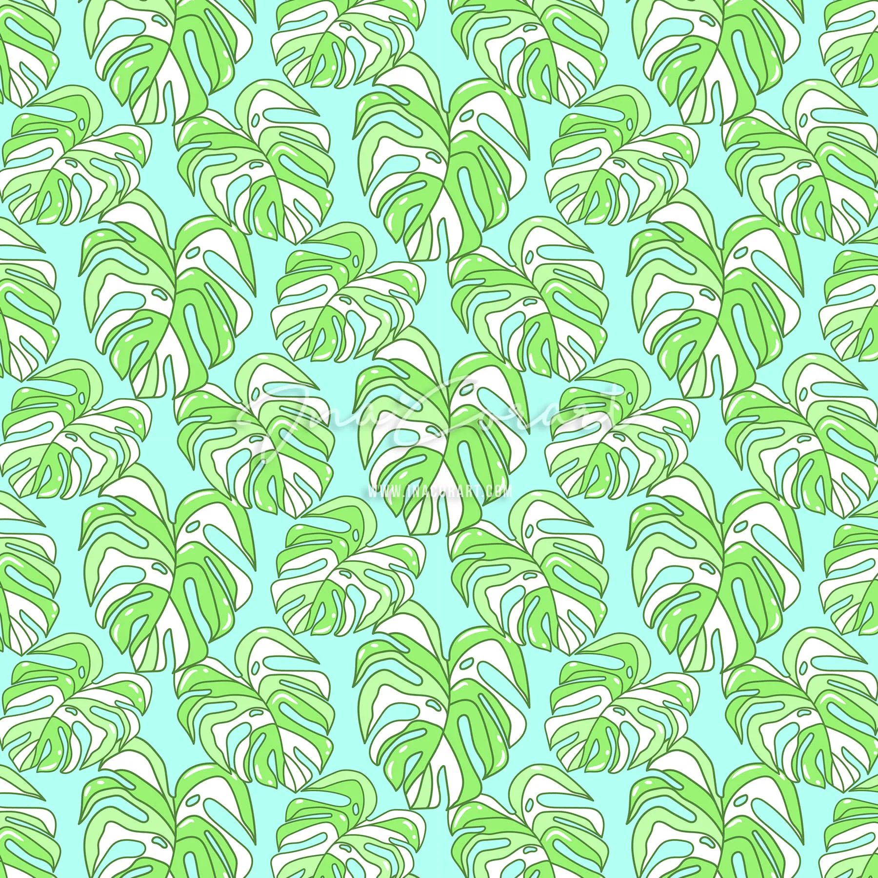 Tropical Monstera Leaves Seamless Pattern 2 preview 1