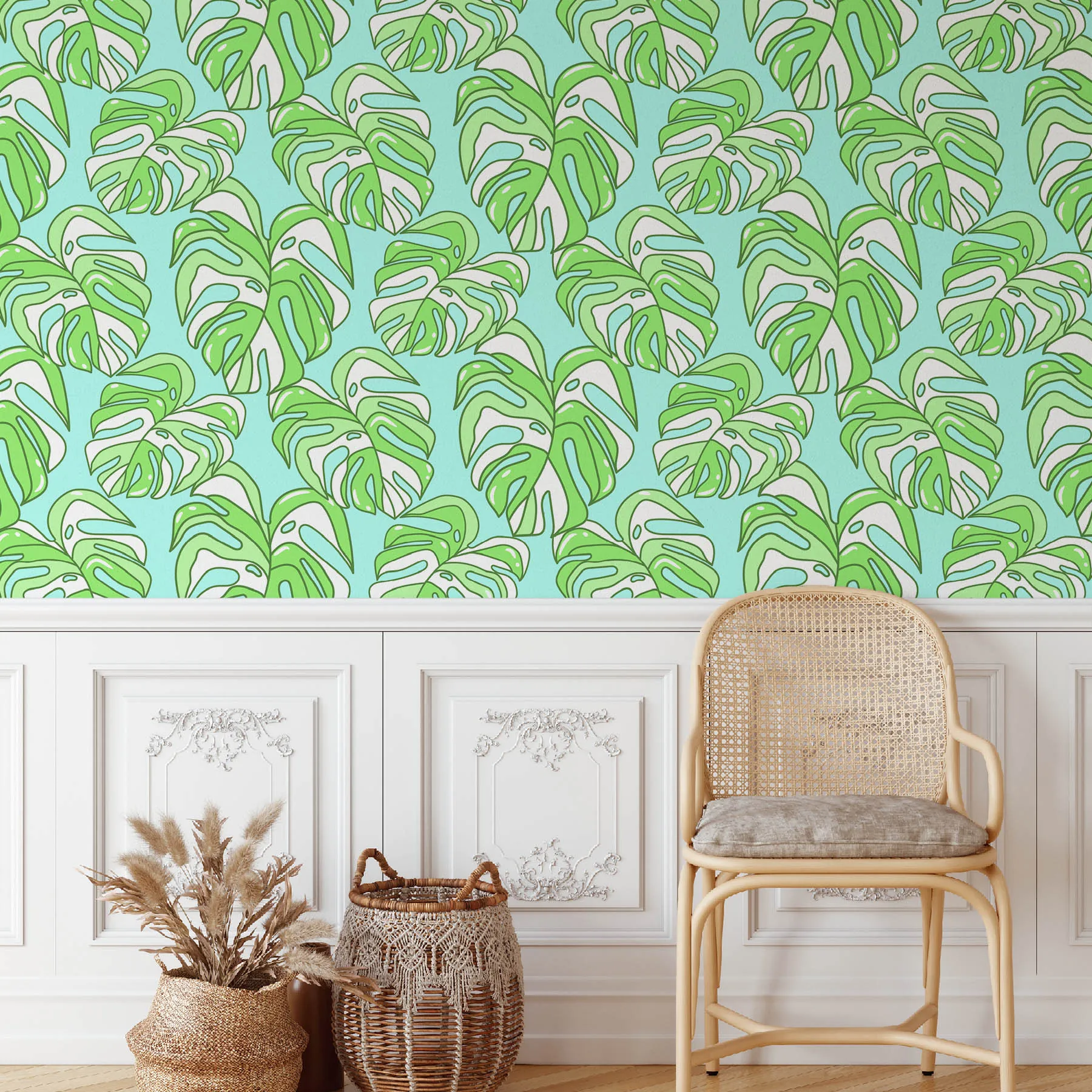 Tropical Monstera Leaves Seamless Pattern 2 preview 4