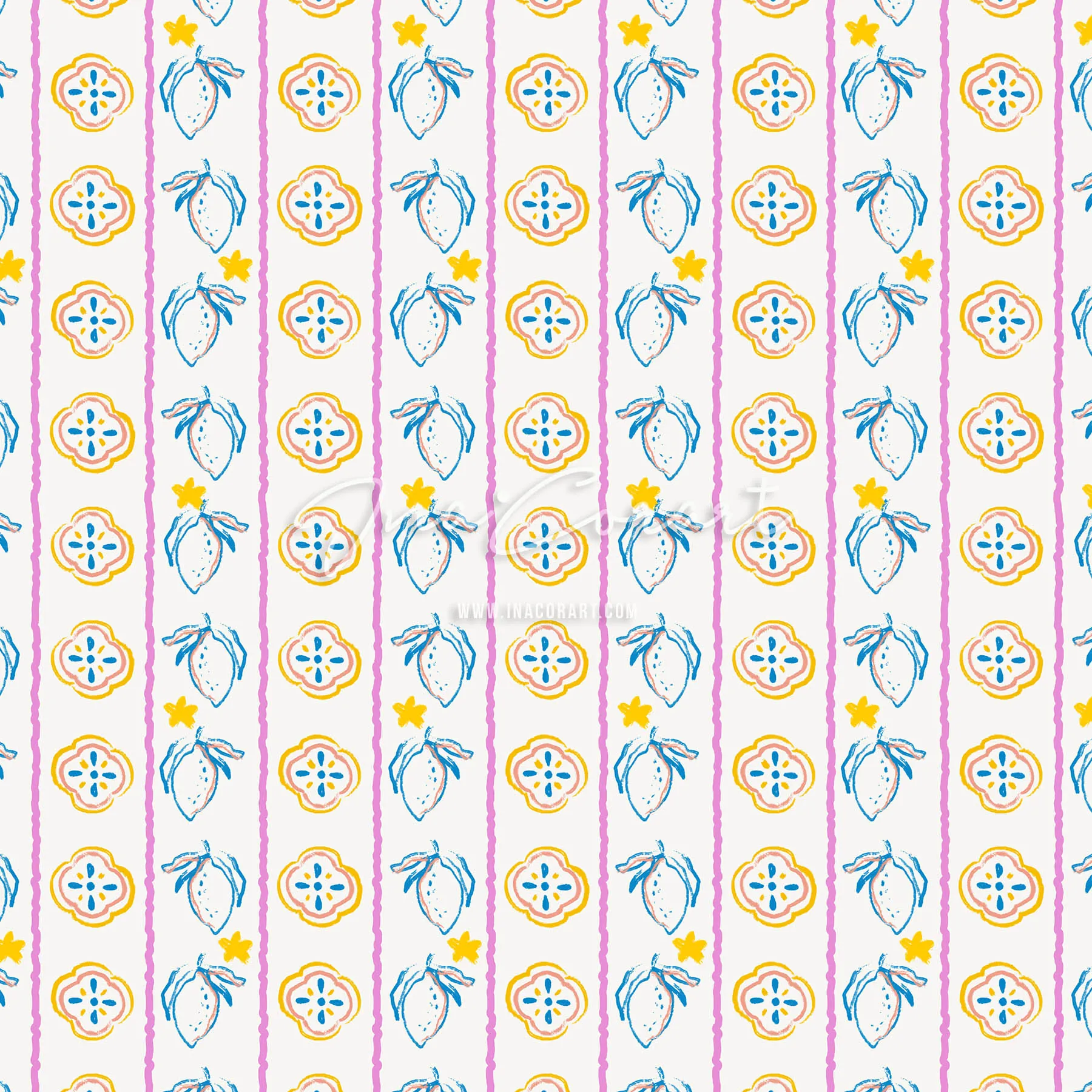 Colorful Lemon Floral Seamless Pattern preview 1